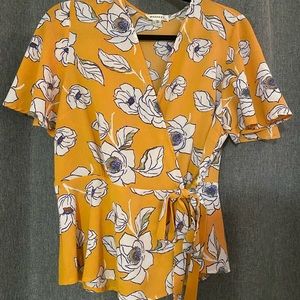 Monteau yellow floral wrap shirt